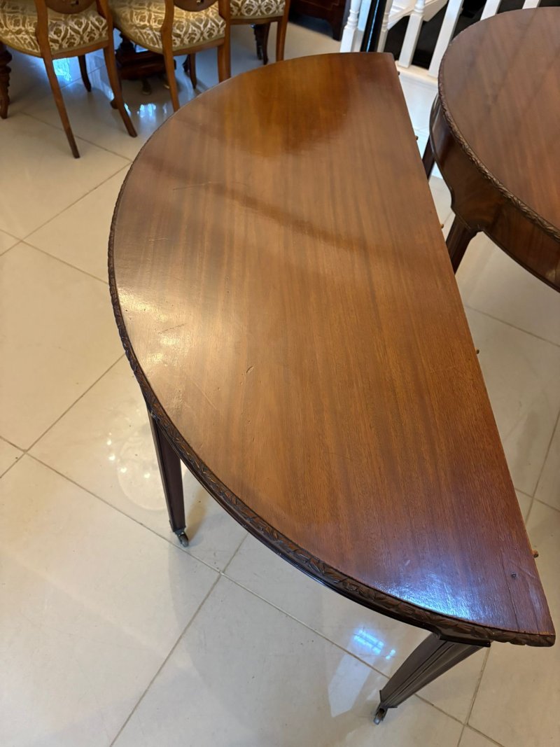 Large Pair of Antique Victorian Mahogany Demilune Console Tables